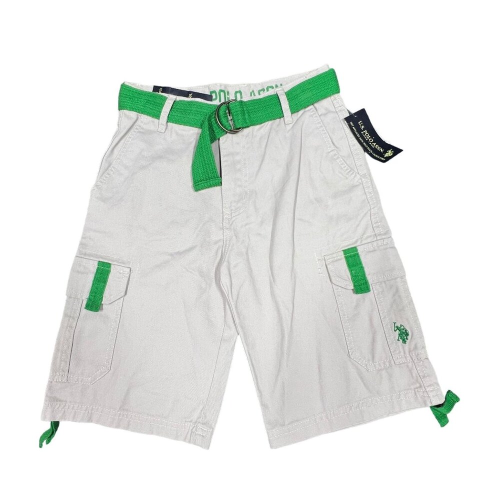 U.S. Polo Assn. Boys Size 12‎ Cargo Khaki Short & Green Belt Pockets Outdoor